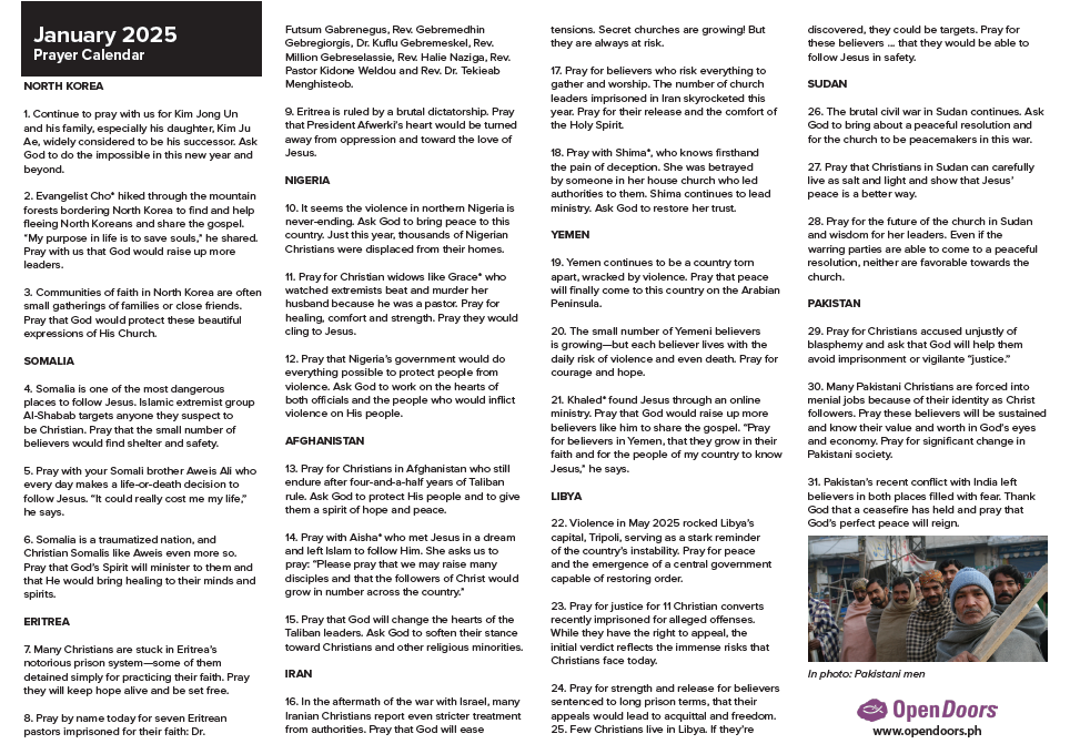 2025 December - January Prayer Calendar